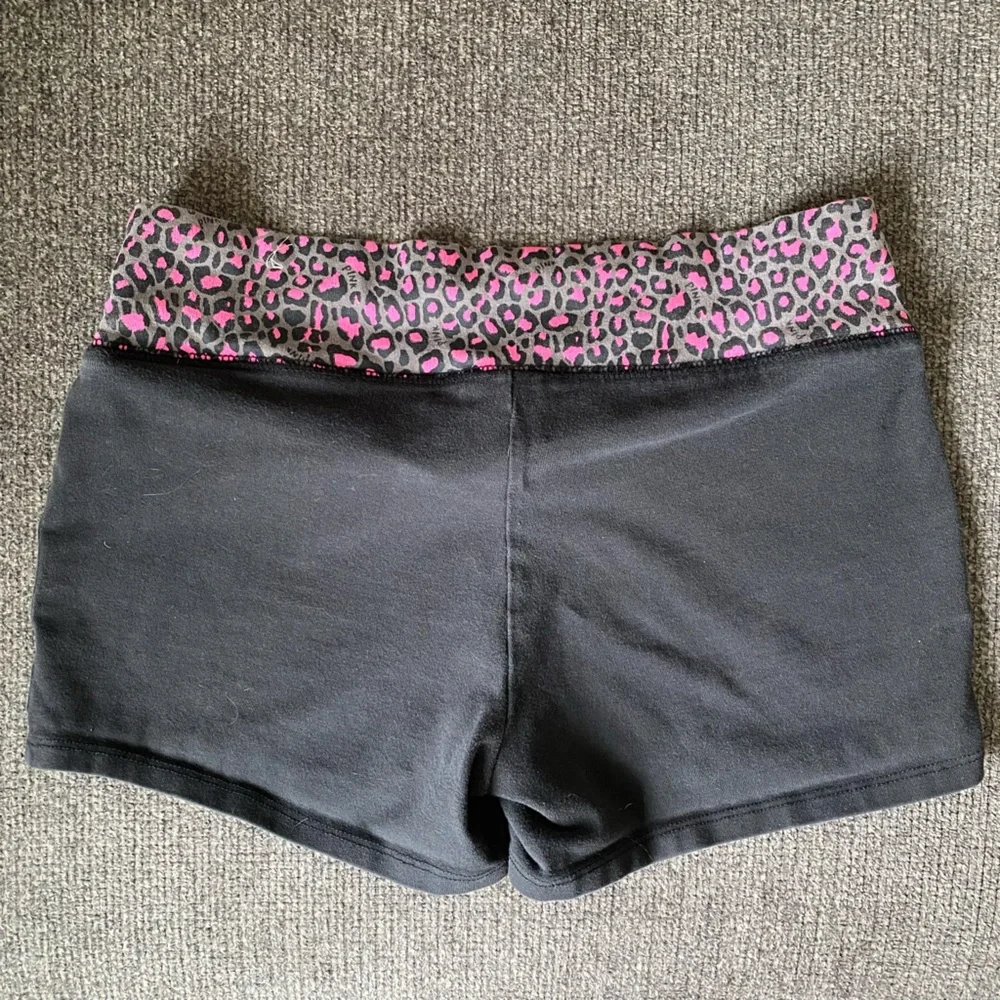 PINK Victoria's Secret Black Yoga Booty Shorts with Pink Leopard Accents - Picture 2 of 4